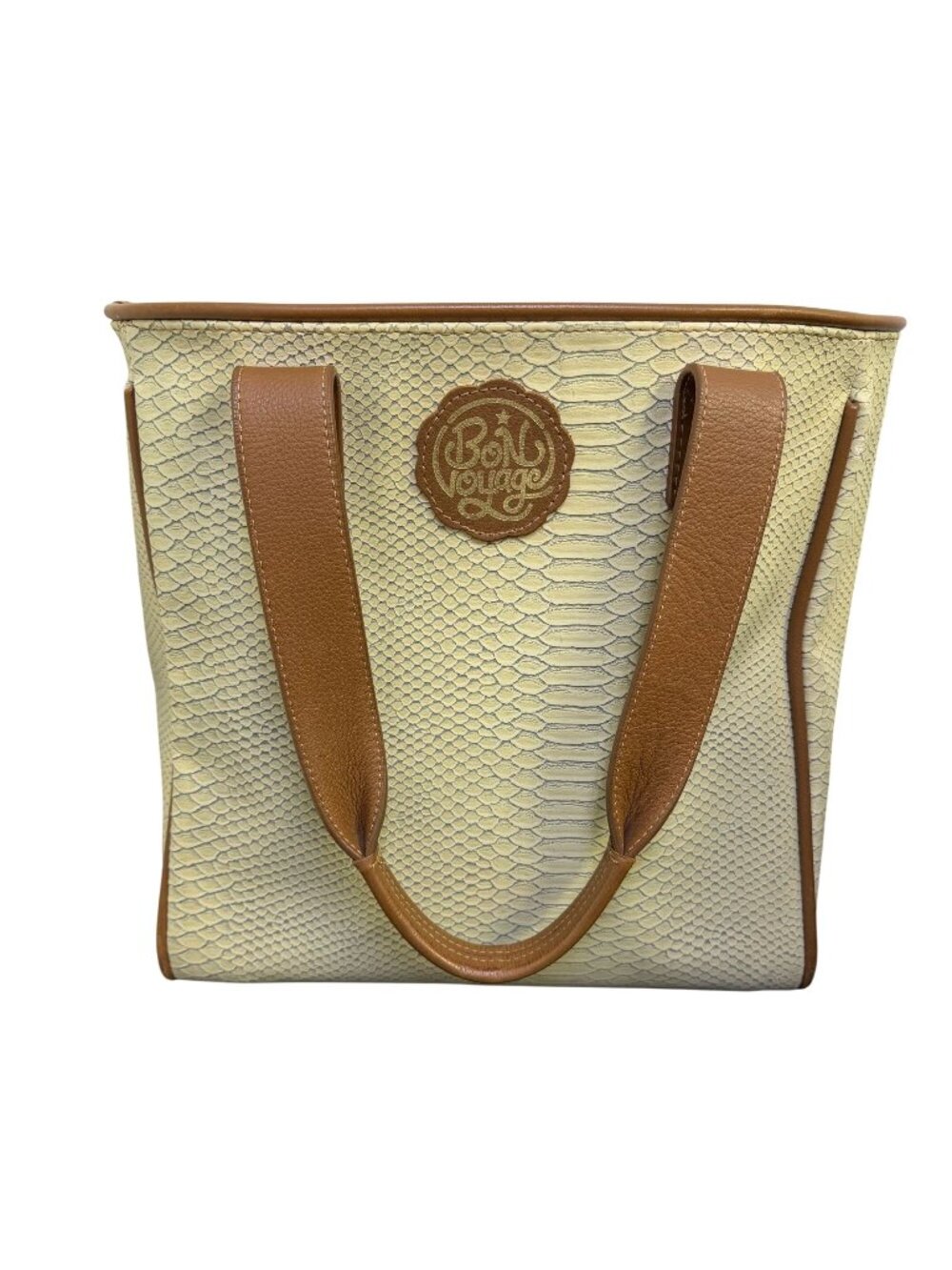 Consuela Bon Voyage Tote Bag Cream & Brown With Snake Texture